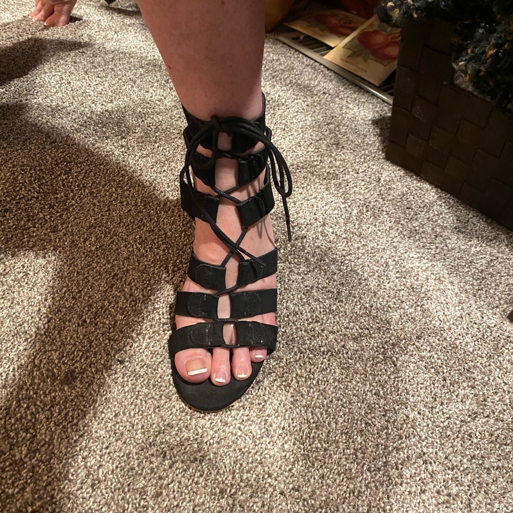 Marc Jacobs black lace up block heels